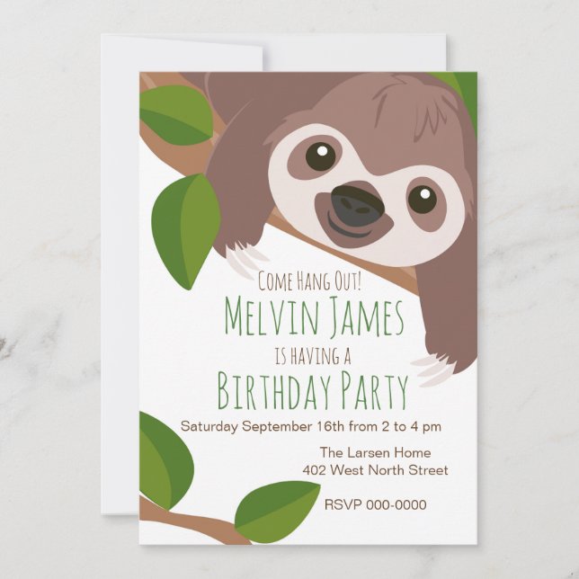 Sloth Party Invitation (Front)