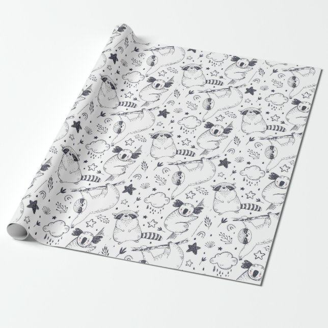 Sloth Pattern Wrapping Paper (Unrolled)
