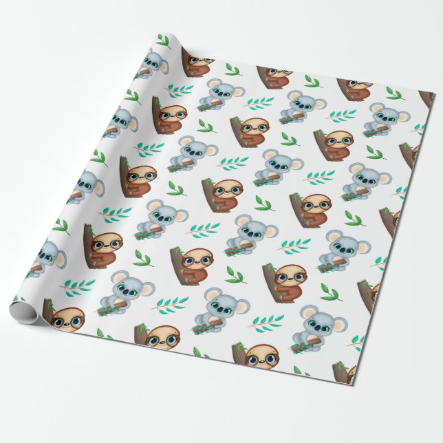 Sloth Pattern Wrapping Paper (Unrolled)