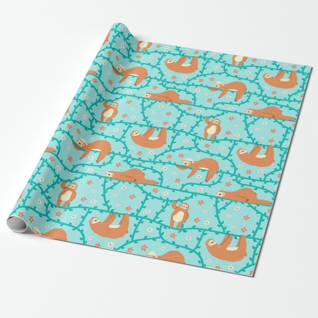 Sloth Pattern Wrapping Paper (Unrolled)