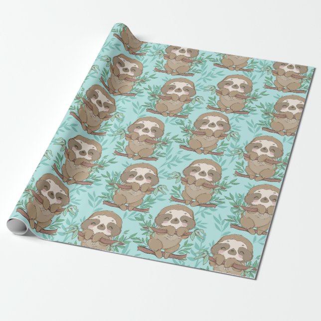 Sloth Pattern Wrapping Paper (Unrolled)