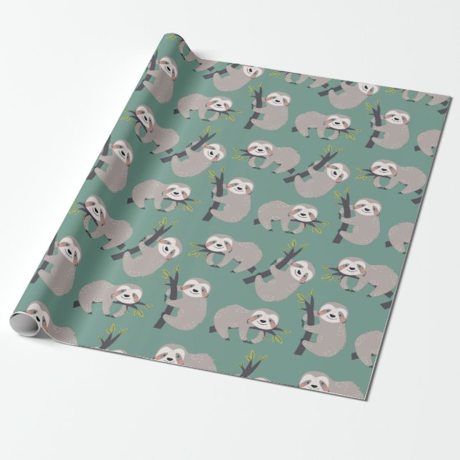 Sloth Pattern Wrapping Paper (Unrolled)