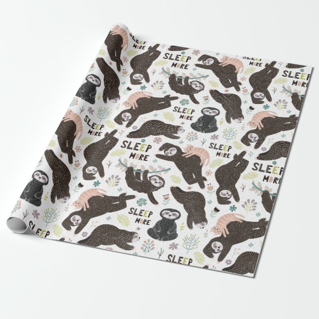 Sloth Pattern Wrapping Paper (Unrolled)