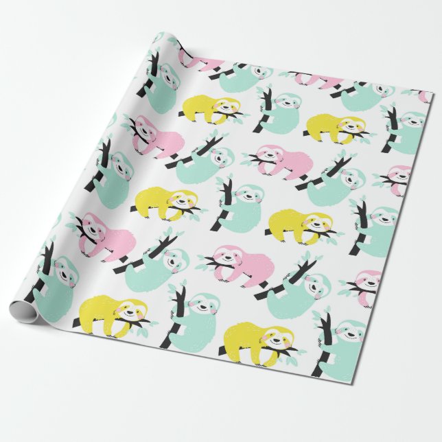 Sloth Pattern Wrapping Paper (Unrolled)