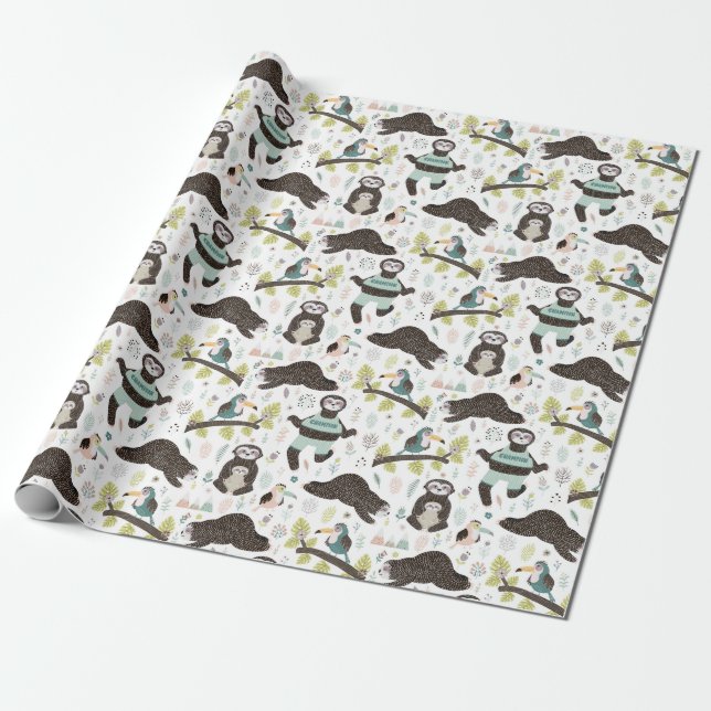 Sloth Pattern Wrapping Paper (Unrolled)