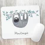 Sloth Personalised Cute Mouse Mat<br><div class="desc">Cute watercolor sloth,  perfect for animal lovers,  with script custom name typography.  Change or remove the name to personalise.  Original art by Nic Squirrell.</div>