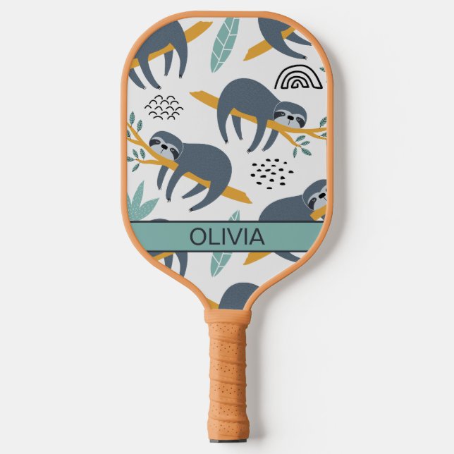 Sloth Pickleball Paddle, Modern, Personalised Name Paddle (Front)