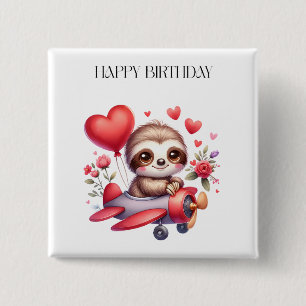 Sloth Pilot Birthday 15 Cm Square Badge