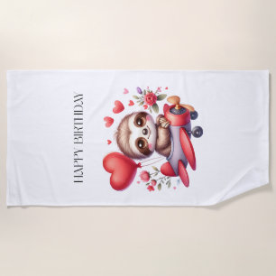 Sloth Pilot Birthday Beach Towel