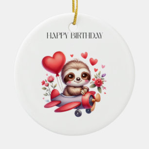 Sloth Pilot Birthday Ceramic Tree Decoration