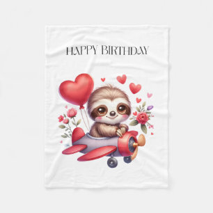 Sloth Pilot Birthday Fleece Blanket