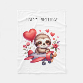 Sloth Pilot Birthday Fleece Blanket