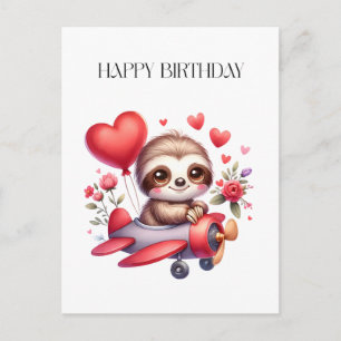 Sloth Pilot Birthday Invitation Postcard