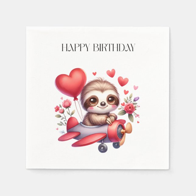 Sloth Pilot Birthday Napkin (Front)