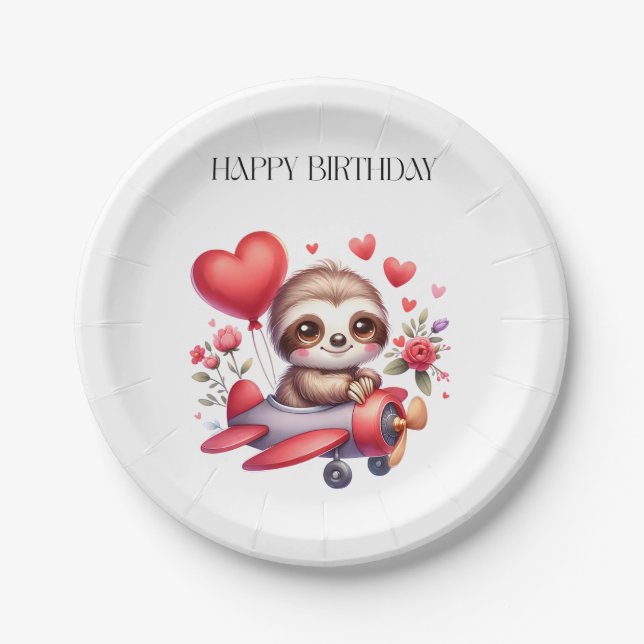 Sloth Pilot Birthday Paper Plate (Front)