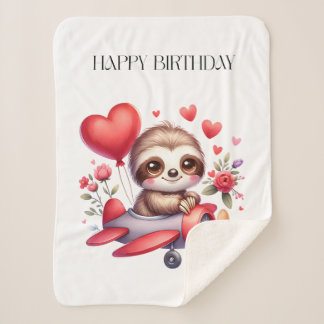 Sloth Pilot Birthday Sherpa Blanket