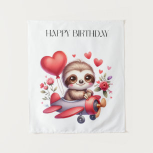 Sloth Pilot Birthday Tapestry