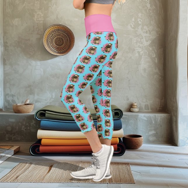 Sloth Pink Flowers Capri Leggings (Creator Uploaded)