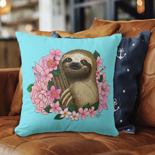 Sloth Pink Flowers Cushion (Creator Uploaded)