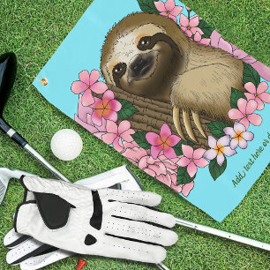Sloth Pink Flowers Golf Towel