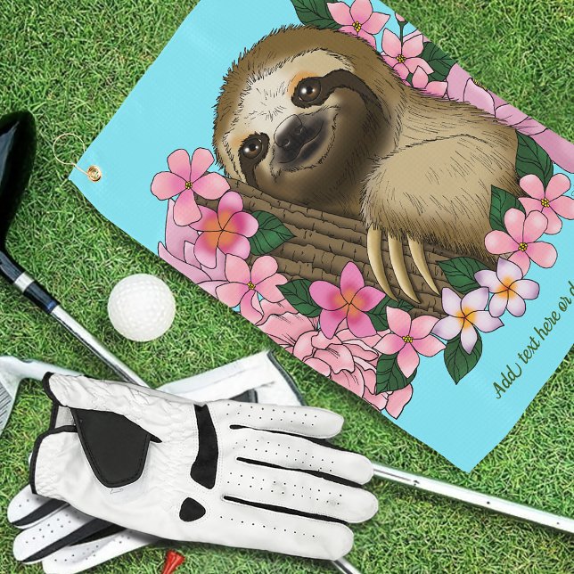 Sloth Pink Flowers Golf Towel (Creator Uploaded)