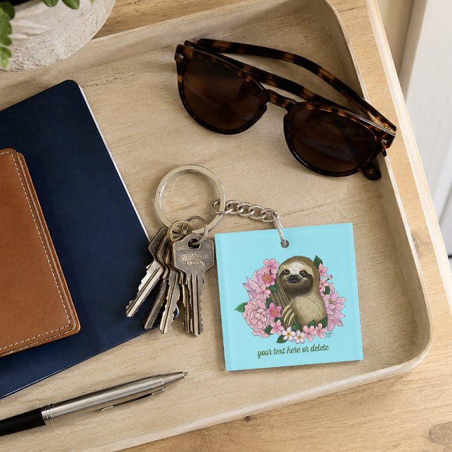 Sloth Pink Flowers Key Ring (Creator Uploaded)