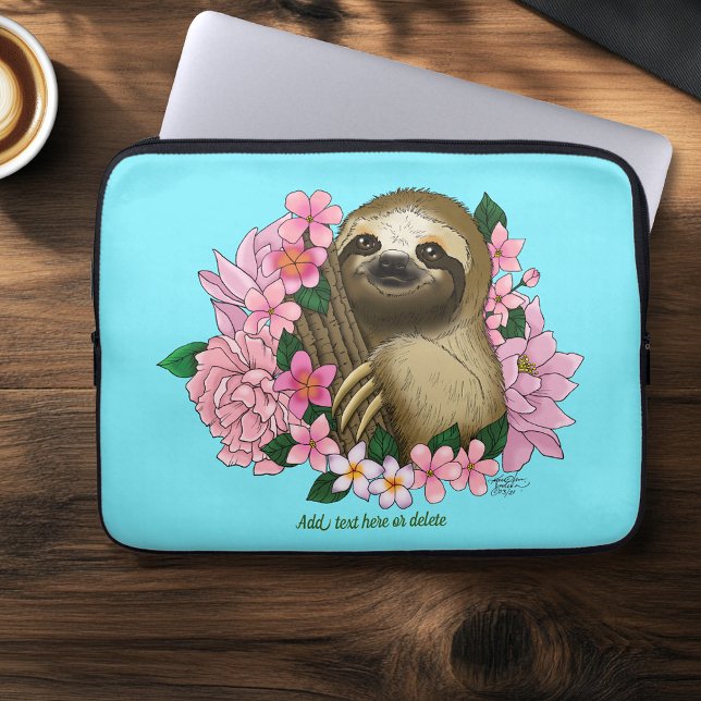 Sloth Pink Flowers Laptop Sleeve (Creator Uploaded)