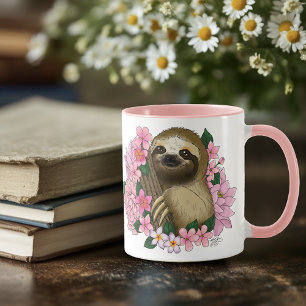Sloth Pink Flowers Mug