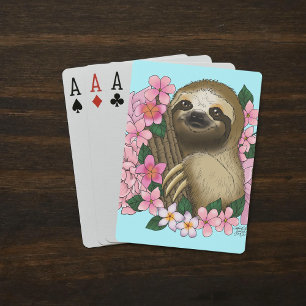 Sloth Pink Flowers Playing Cards