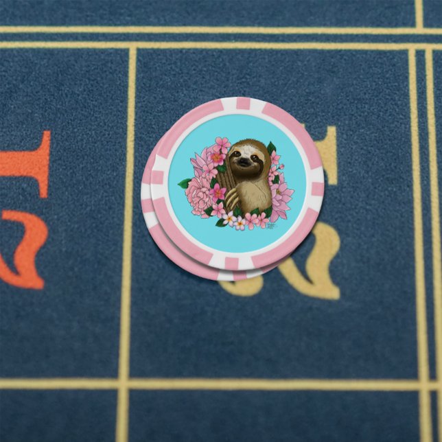 Sloth Pink Flowers Poker Chips (Creator Uploaded)
