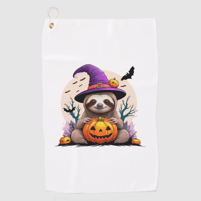 Sloth Pink Hat Halloween Golf Towel (Front)