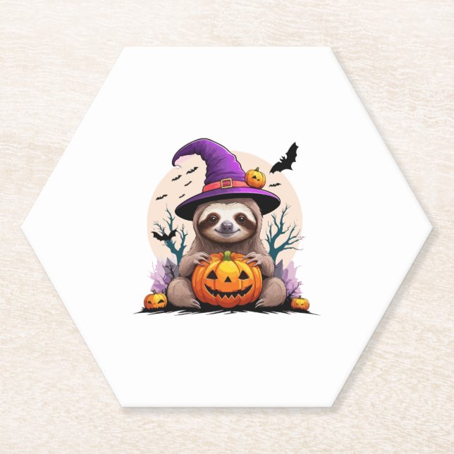 Sloth Pink Hat Halloween Paper Coaster (Front)