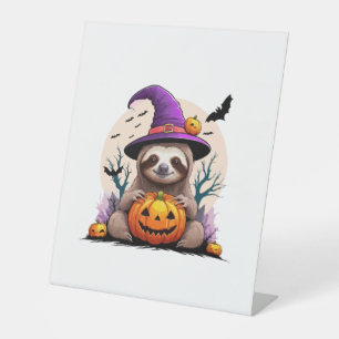 Sloth Pink Hat Halloween Pedestal Sign