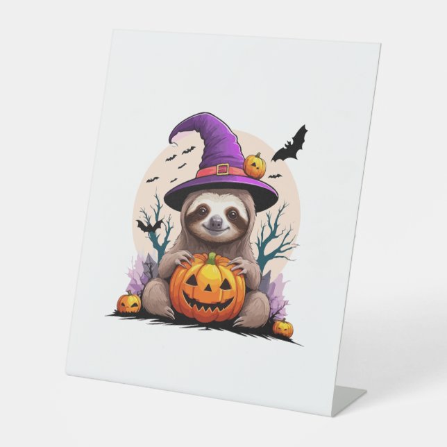Sloth Pink Hat Halloween Pedestal Sign (Front)