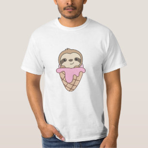 Sloth Pink Ice Cream Waffle Cute Animals For Kids T-Shirt