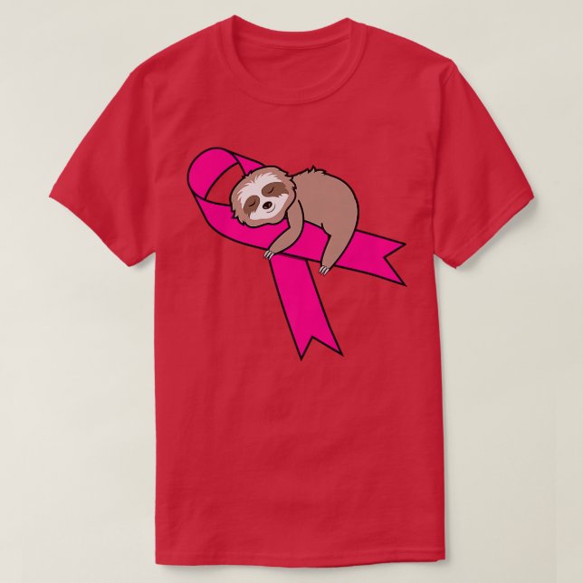 Sloth Pink Ribbon Warrior Cute Breast Cancer Aware T-Shirt (Design Front)