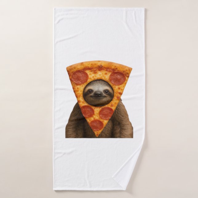 Sloth pizza funny weird prank meme cute happy chri bath towel (Bath Towel)