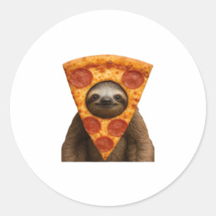 Sloth pizza funny weird prank meme cute happy chri classic round sticker
