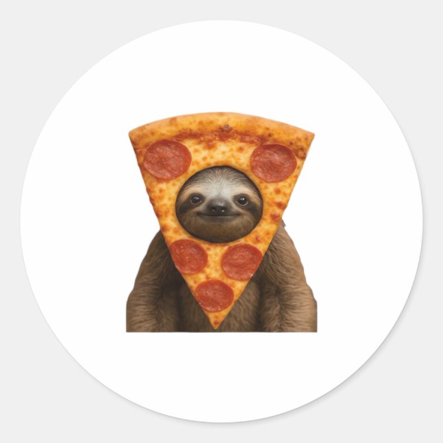 Sloth pizza funny weird prank meme cute happy chri classic round sticker (Front)