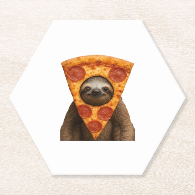 Sloth pizza funny weird prank meme cute happy chri paper coaster (Front)