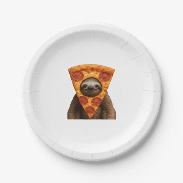 Sloth pizza funny weird prank meme cute happy chri paper plate (Front)