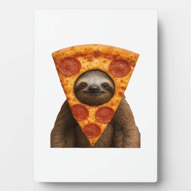 Sloth pizza funny weird prank meme cute happy chri plaque (Front)