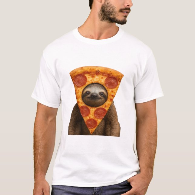 Sloth pizza funny weird prank meme cute happy chri T-Shirt (Front)