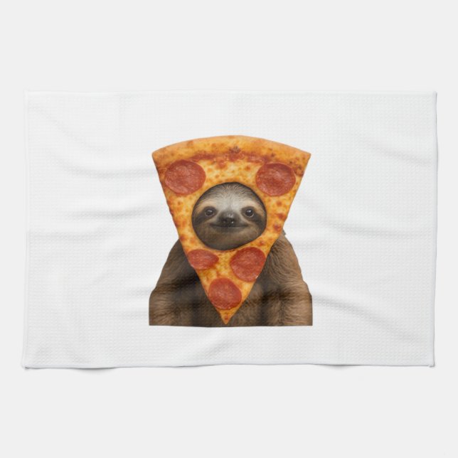Sloth pizza funny weird prank meme cute happy chri tea towel (Horizontal)