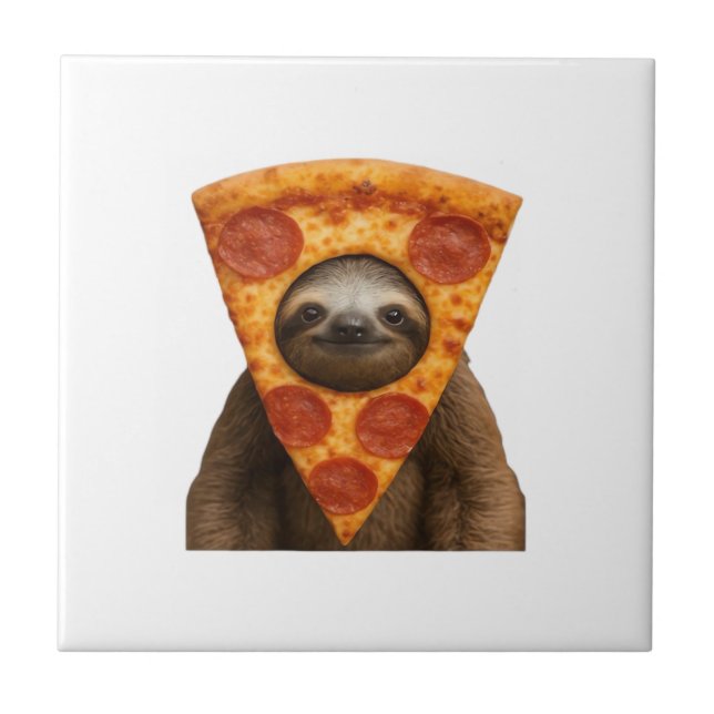 Sloth pizza funny weird prank meme cute happy chri tile (Front)