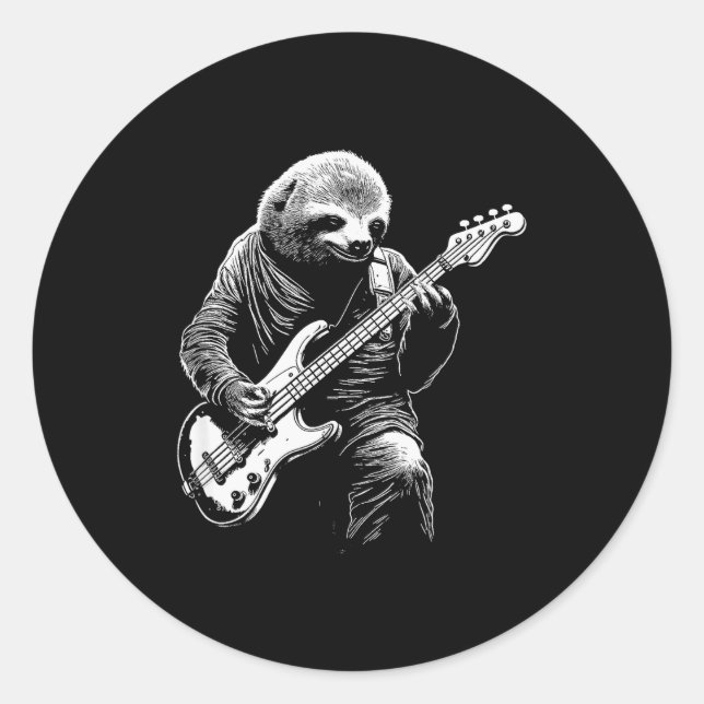 Sloth Playing B Guitar Funny B Player Bist Sloth  Classic Round Sticker (Front)