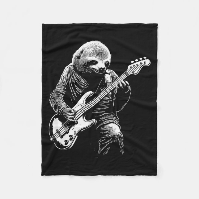 Sloth Playing B Guitar Funny B Player Bist Sloth  Fleece Blanket (Front)