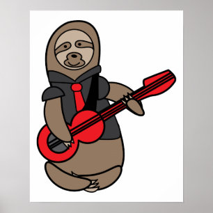 Sloth Playing Electric Guitar Kawaii Cute Poster