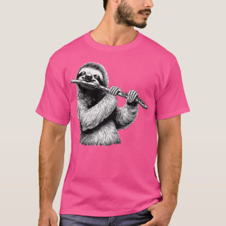 Sloth Playing Flute Flautist Player Instrument Mus T-Shirt