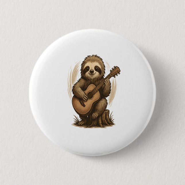 Sloth Playing Guitar 6 Cm Round Badge (Front)